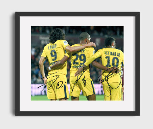 PSG Trio Neymar Mbappe Cavani Paris Saint Germain Goal Celebration Print Soccer 16x20 Gallery Framed Artwork wall art print – soccer decor