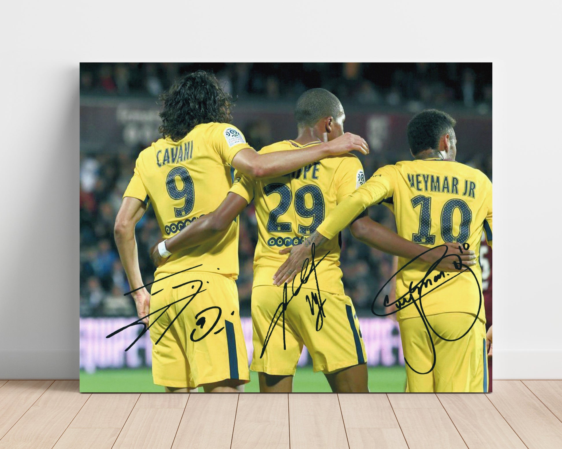PSG Trio Neymar Mbappe Cavani Paris Saint Germain Goal Celebration Print Soccer 16x20 Unframed Print soccer wall art print – Soccer Prints decor