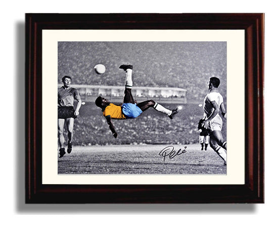 Pele Brazil Iconic Bicycle Kick Action Soccer Print 8x10 Beveled Frame soccer wall art print – Soccer Prints decor