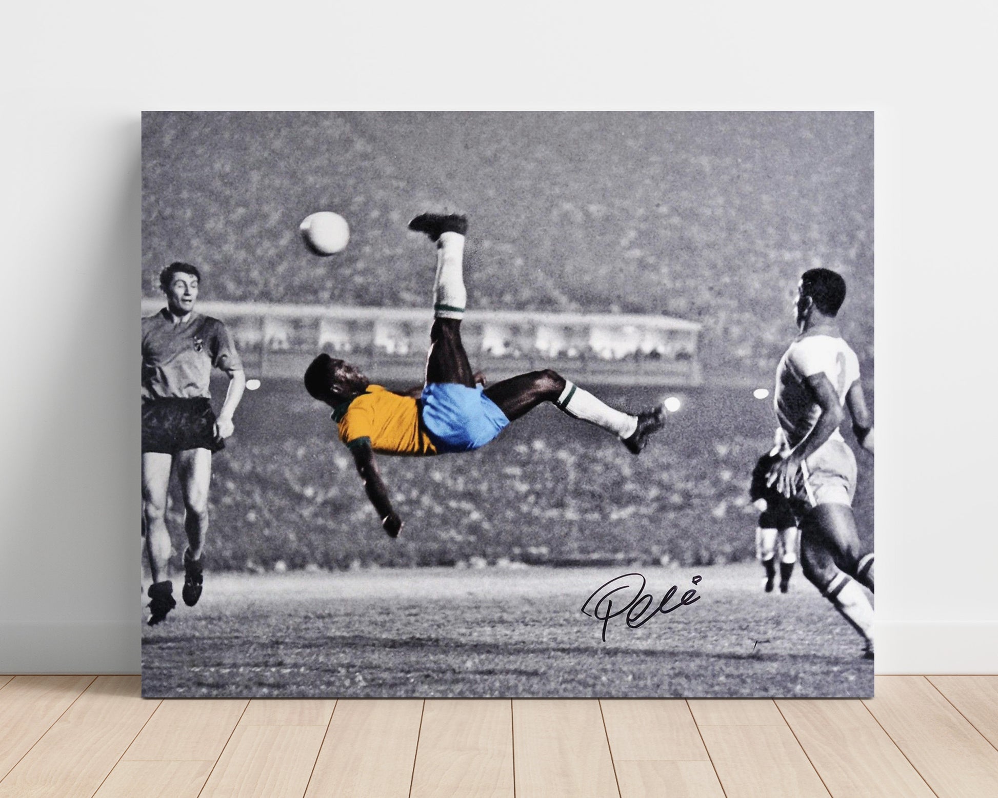 Pele Brazil Iconic Bicycle Kick Action Soccer Print 16x20 Unframed Print soccer wall art print – Soccer Prints decor