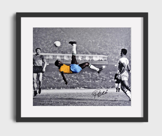 Pele Brazil Iconic Bicycle Kick Action Soccer Print 16x20 Gallery Framed Artwork wall art print – soccer decor