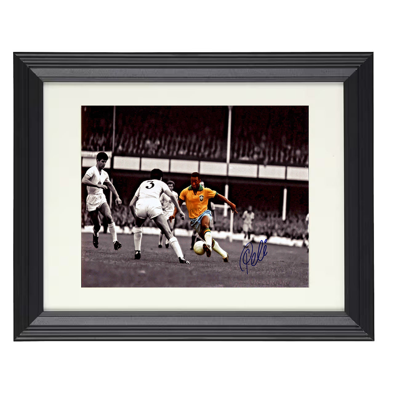 Pelé – Brazil Spotlight Dribble Run 8x10 matted black framed soccer wall art