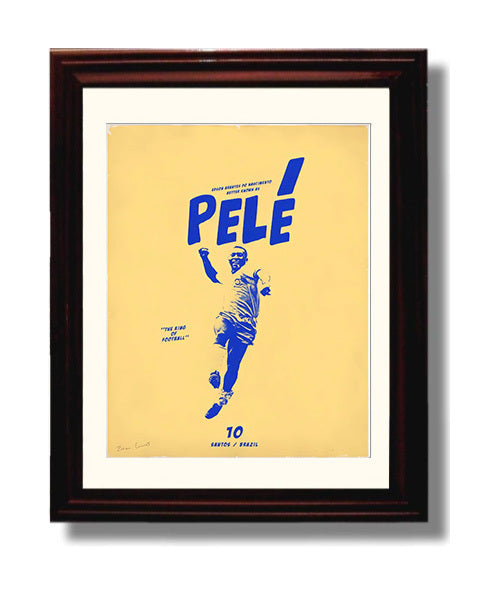 Pele Brazil King of Football Graphic Poster Soccer Print 8x10 Beveled Frame soccer wall art print – Soccer Prints decor