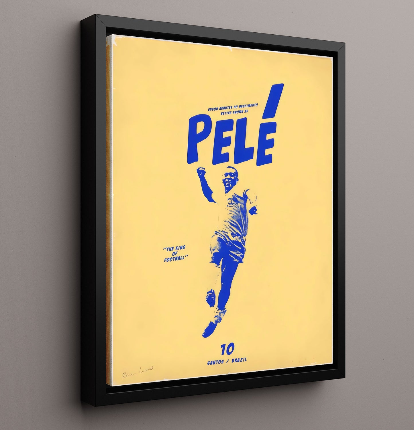 Pele Brazil King of Football Graphic Poster Soccer Print 16x20 Framed Canvas soccer wall art print – Soccer Prints decor