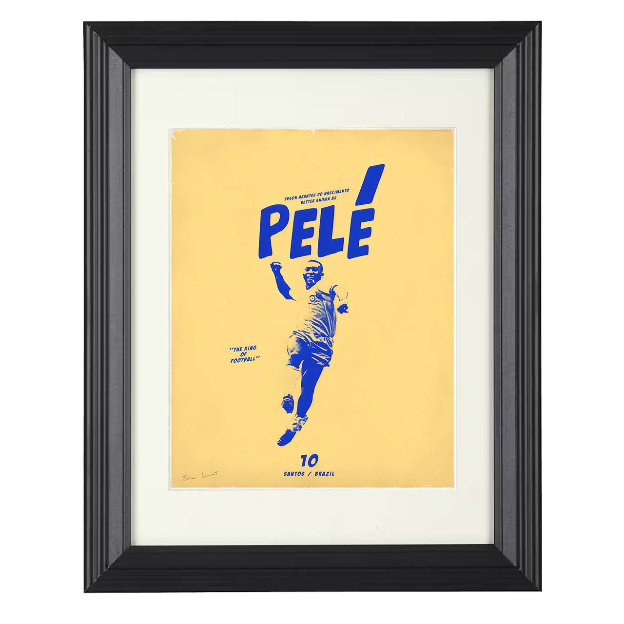 Pelé – Brazil King of Football Graphic Artwork 8x10 matted black framed soccer wall art