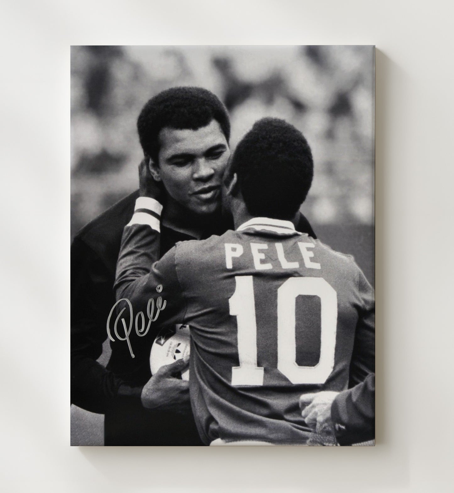 Pele Brazil Legend Greeting Muhammad Ali BandW Soccer Print 20x24 Canvas soccer wall art print – Soccer Prints decor