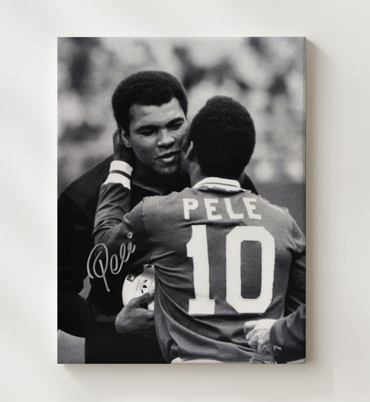 Pele Brazil Legend Greeting Muhammad Ali Black-and-White - Canvas soccer wall art
