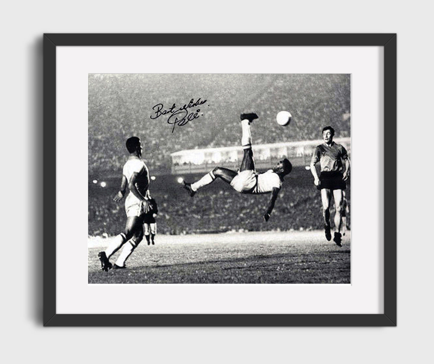 Pele Brazil Legendary Bicycle Kick Iconic Stadium Moment Soccer Print 16x20 Gallery Frame soccer wall art print – Soccer Prints decor