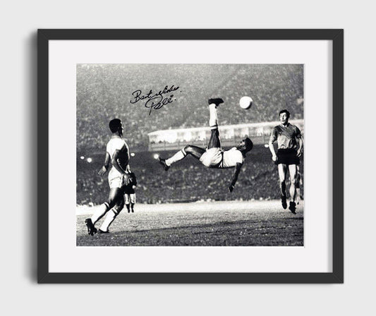 Pele Brazil Legendary Bicycle Kick Iconic Stadium Moment Soccer Print 16x20 Gallery Framed Artwork wall art print – soccer decor