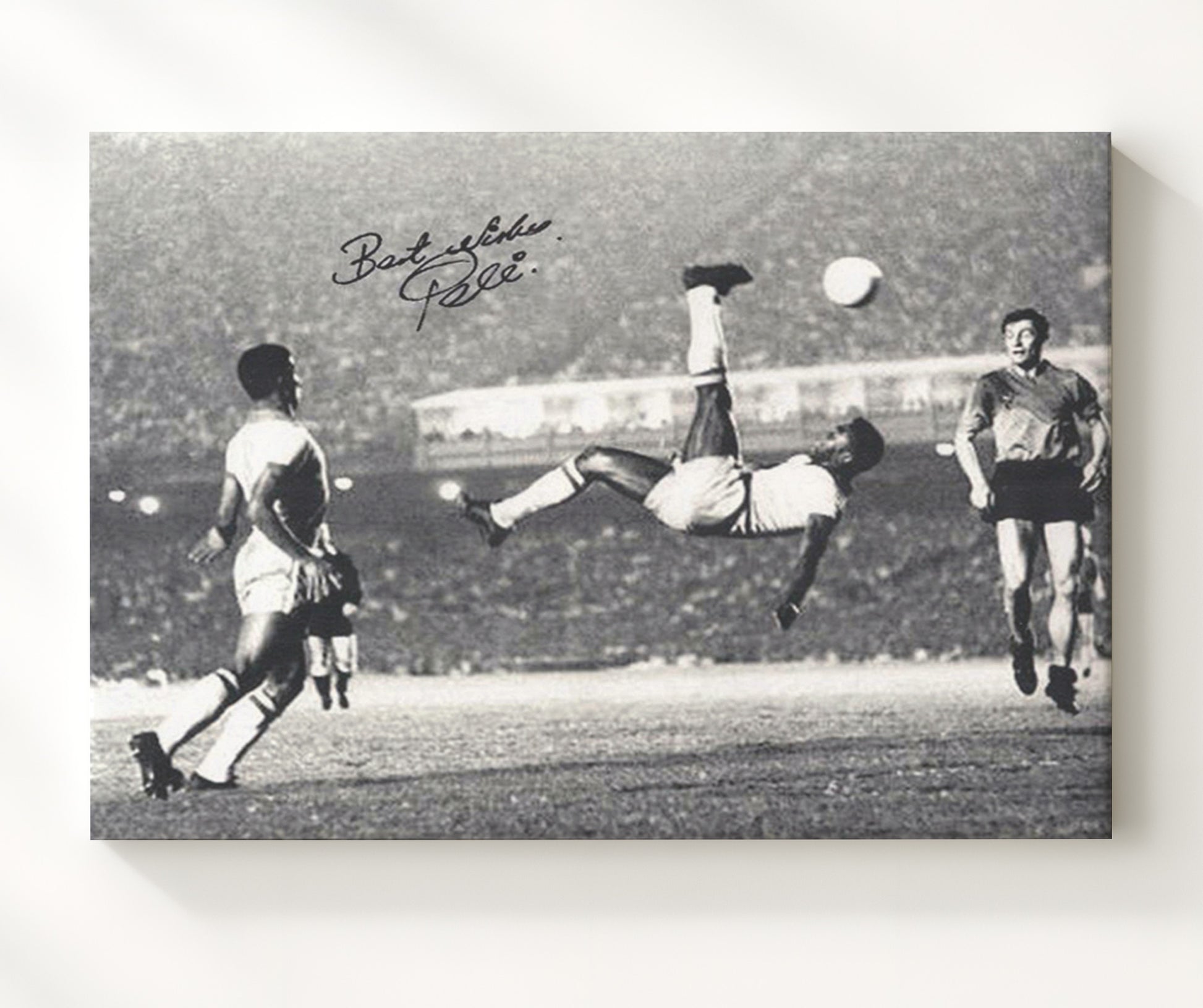 Pele Brazil Legendary Bicycle Kick Iconic Stadium Moment Soccer Print 20x24 Canvas soccer wall art print – Soccer Prints decor