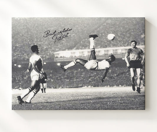 Pele Brazil Legendary Bicycle Kick Iconic Stadium Moment - Canvas soccer wall art