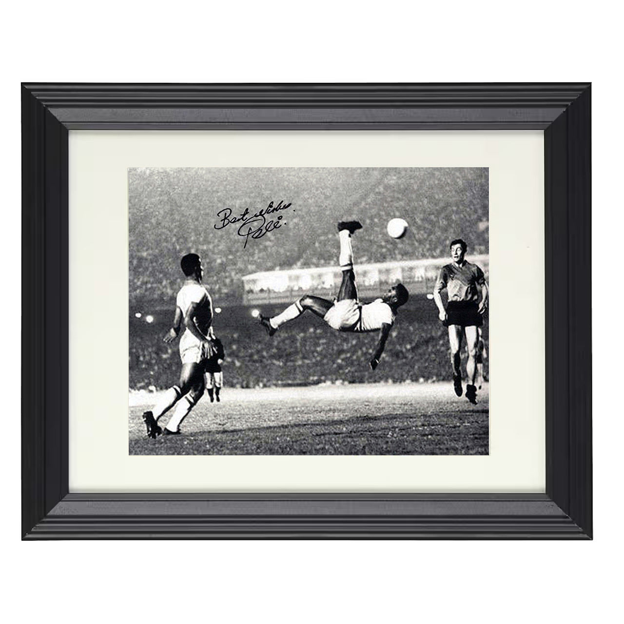 Pelé – Brazil Bicycle Kick Stadium Moment 8x10 matted black framed soccer wall art