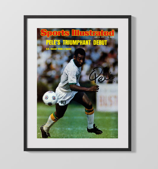 Pele Brazil SI Triumphant Debut 1975 Cover Soccer Print 16x20 Gallery Framed Artwork wall art print – soccer decor