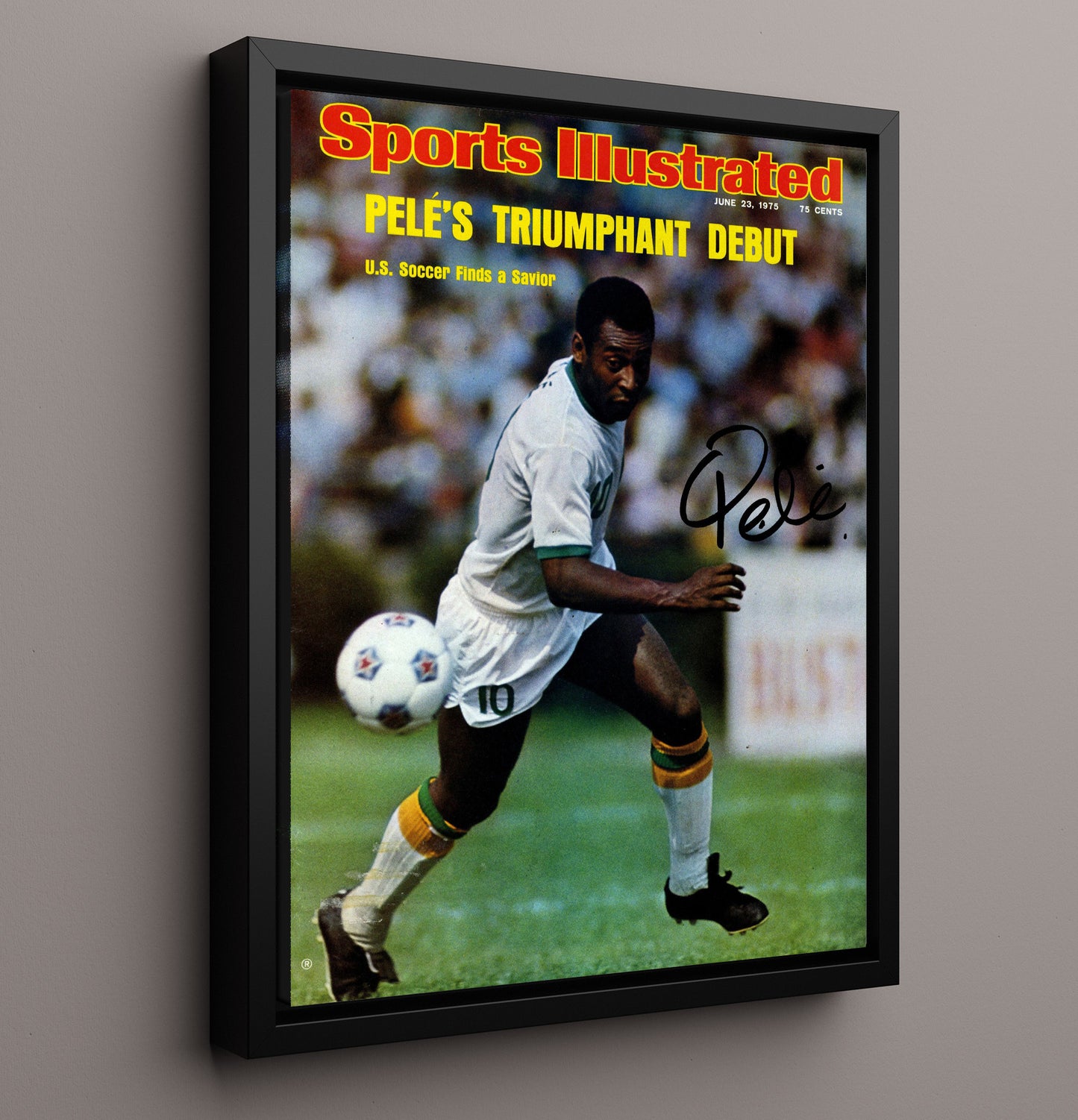 Pele Brazil SI Triumphant Debut 1975 Cover Soccer Print 16x20 Framed Canvas soccer wall art print – Soccer Prints decor