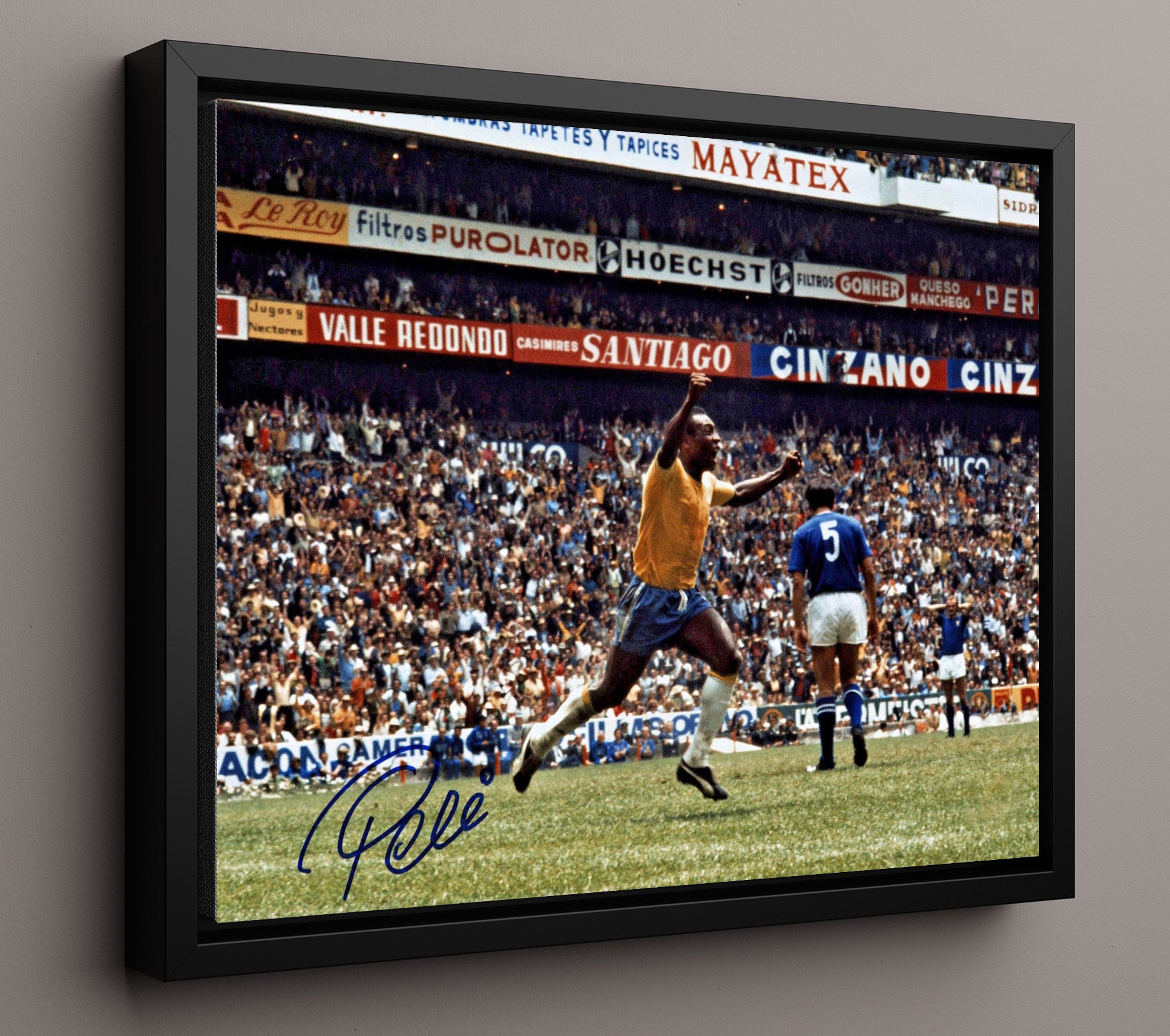 Pele Brazil World Cup Glory Run Celebration Soccer Print 16x20 Framed Canvas soccer wall art print – Soccer Prints decor