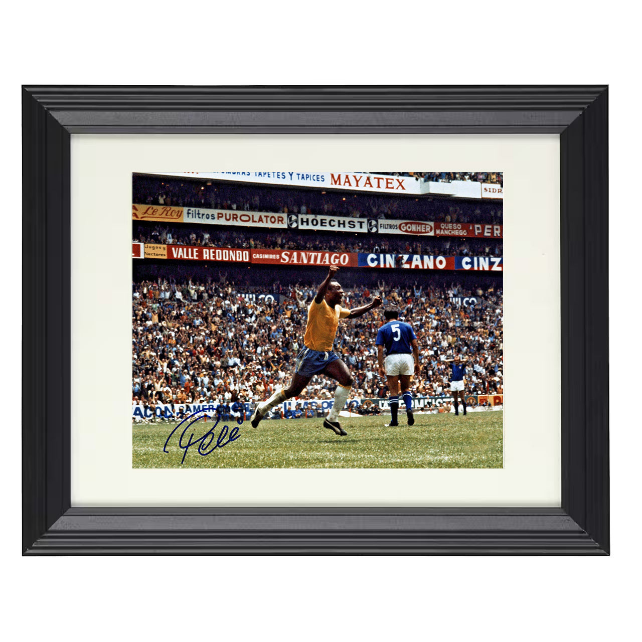Pelé – Brazil World Cup Glory Run Celebration 8x10 matted black framed soccer wall art
