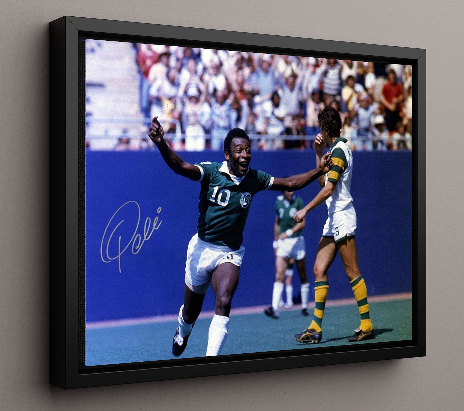 Pele New York Cosmos NASL Hero Celebration Soccer Print 16x20 Framed Canvas soccer wall art print – Soccer Prints decor