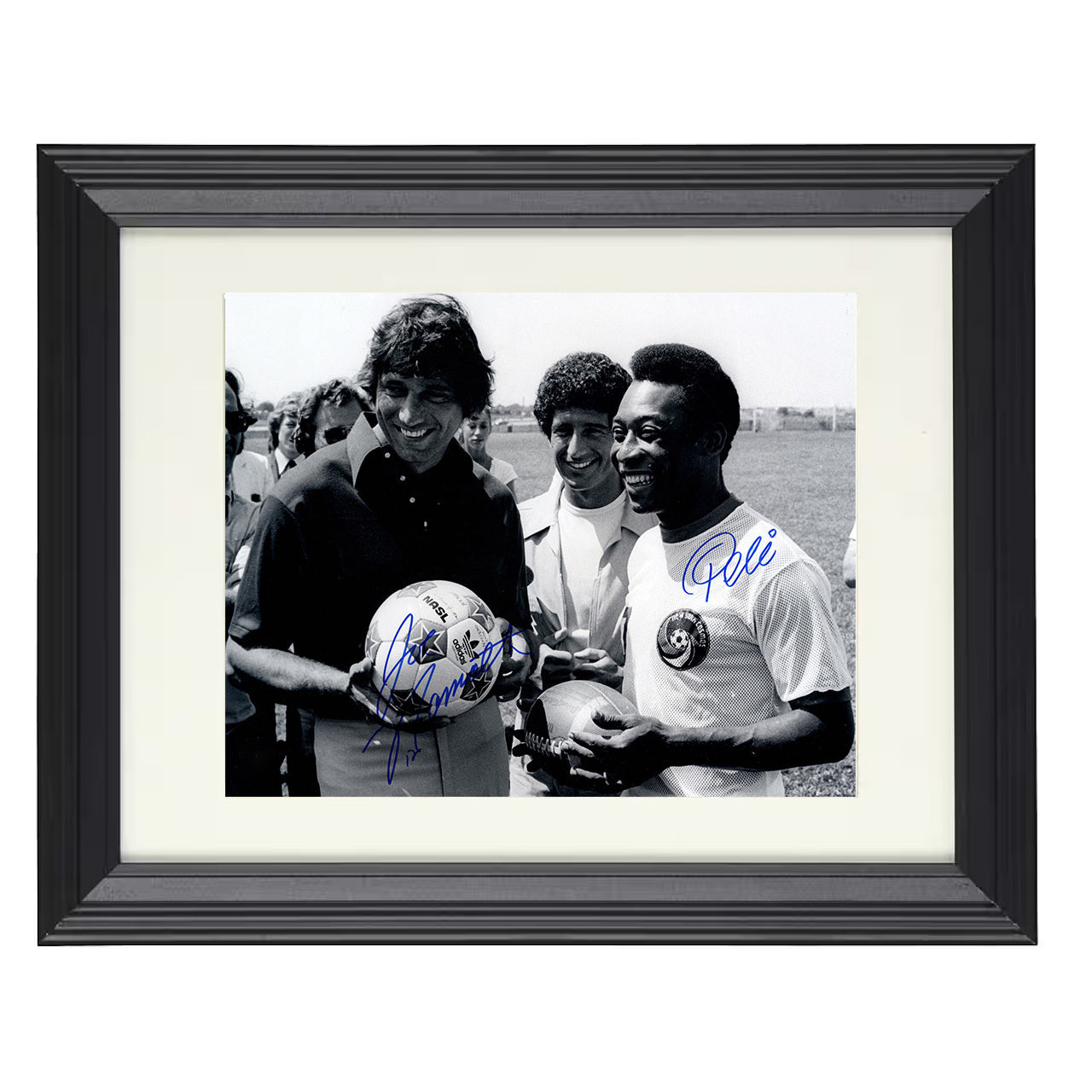 Pelé and Joe Namath – New York Cosmos Legends Meeting 8x10 matted black framed soccer wall art