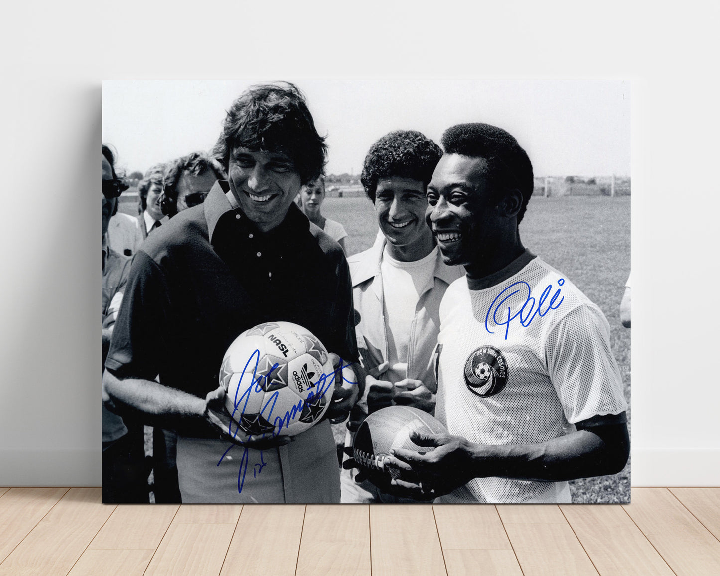 Pele and Joe Namath New York Cosmos Legends Meeting Soccer Print 16x20 Unframed Print soccer wall art print – Soccer Prints decor
