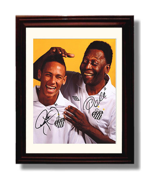 Pele and Neymar Santos FC Generations of Greatness Soccer Print 8x10 Beveled Frame soccer wall art print – Soccer Prints decor