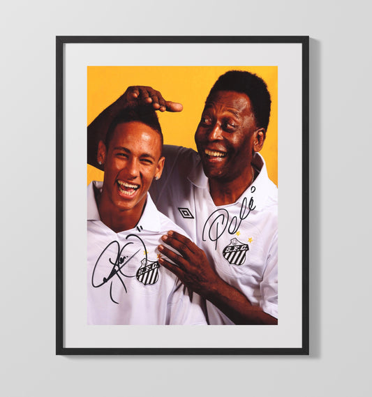 Pele and Neymar Santos FC Generations of Greatness Soccer Print 16x20 Gallery Framed Artwork wall art print – soccer decor