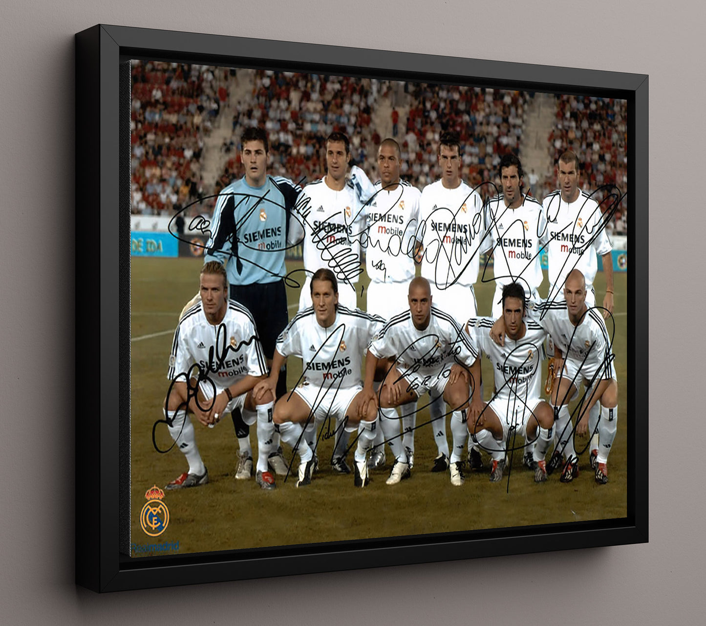 Real Madrid Galacticos Team Lineup Soccer Print 16x20 Framed Canvas soccer wall art print – Soccer Prints decor