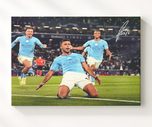 Rodri Manchester City Champions League Knee Slide Celebration - Canvas soccer wall art