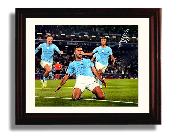 Rodri Manchester City Champions League Knee Slide Celebration Soccer Print 8x10 Beveled Frame soccer wall art print – Soccer Prints decor