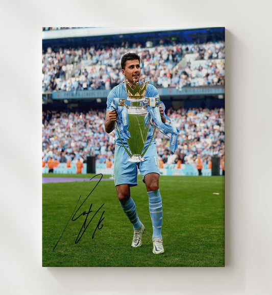 Rodri Manchester City Premier League Trophy Presentation Champion Moment - Canvas soccer wall art