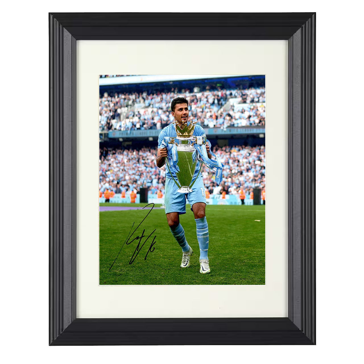 Rodri – Man City Premier League Trophy 8x10 matted black framed soccer wall art