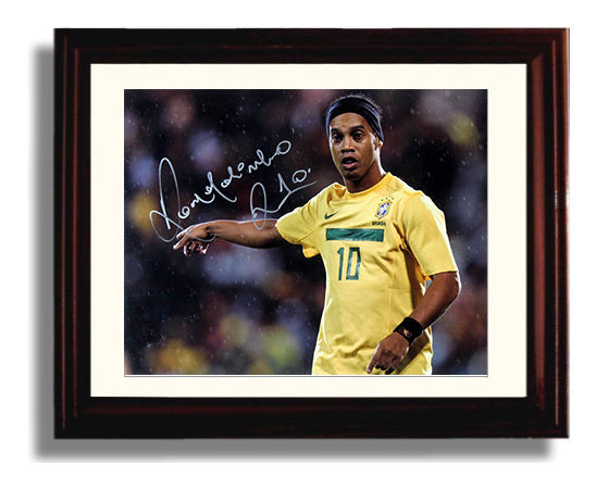 Ronaldinho Brazil Pointing Playmaker Gesture Soccer Print 8x10 Beveled Frame soccer wall art print – Soccer Prints decor