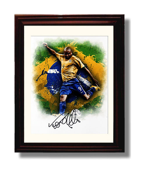 Ronaldo Nazario Brazil Power Strike World Cup Legend Soccer Print 8x10 Beveled Frame soccer wall art print – Soccer Prints decor