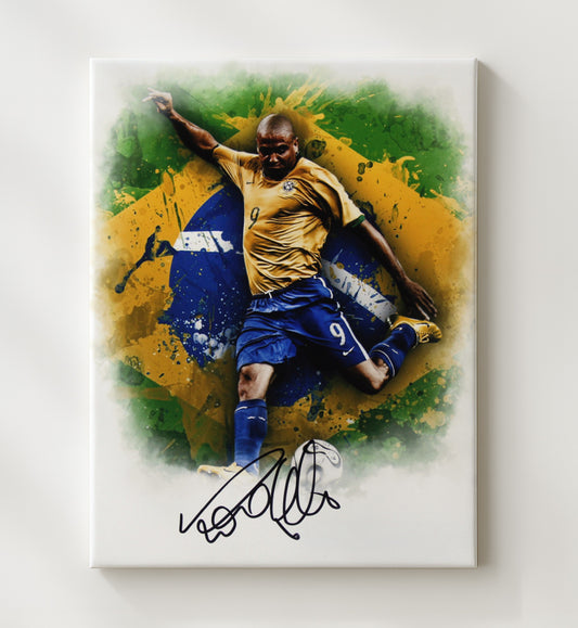 Ronaldo Nazario Brazil Power Strike World Cup Legend - Canvas soccer wall art