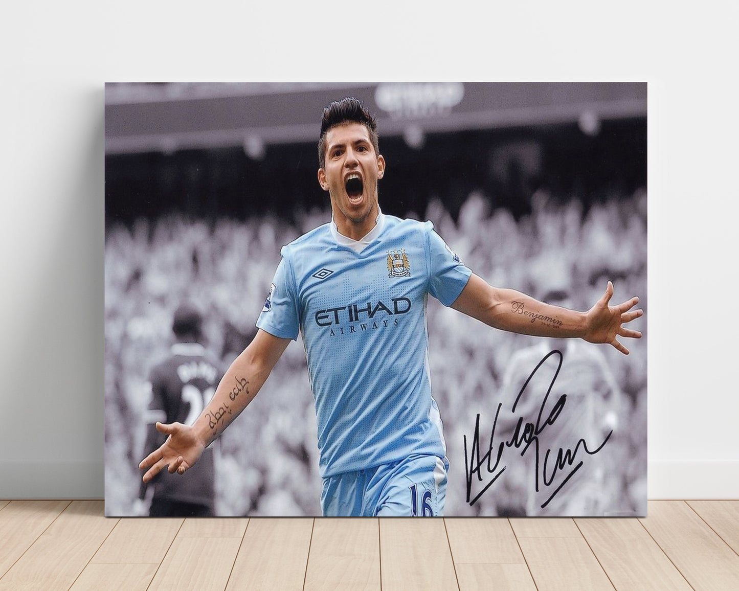 Sergio Aguero Manchester City Arms Wide Goal Celebration Print Soccer Print 16x20 Unframed Print soccer wall art print – Soccer Prints decor