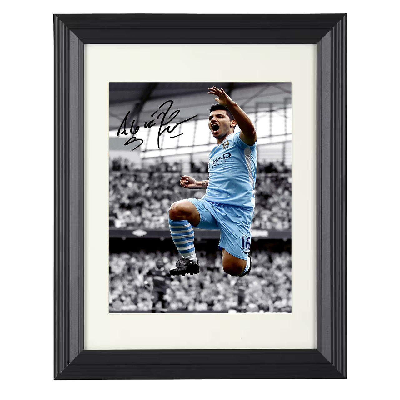 Sergio Agüero – Man City Title-Winning Goal 2012 8x10 matted black framed soccer wall art