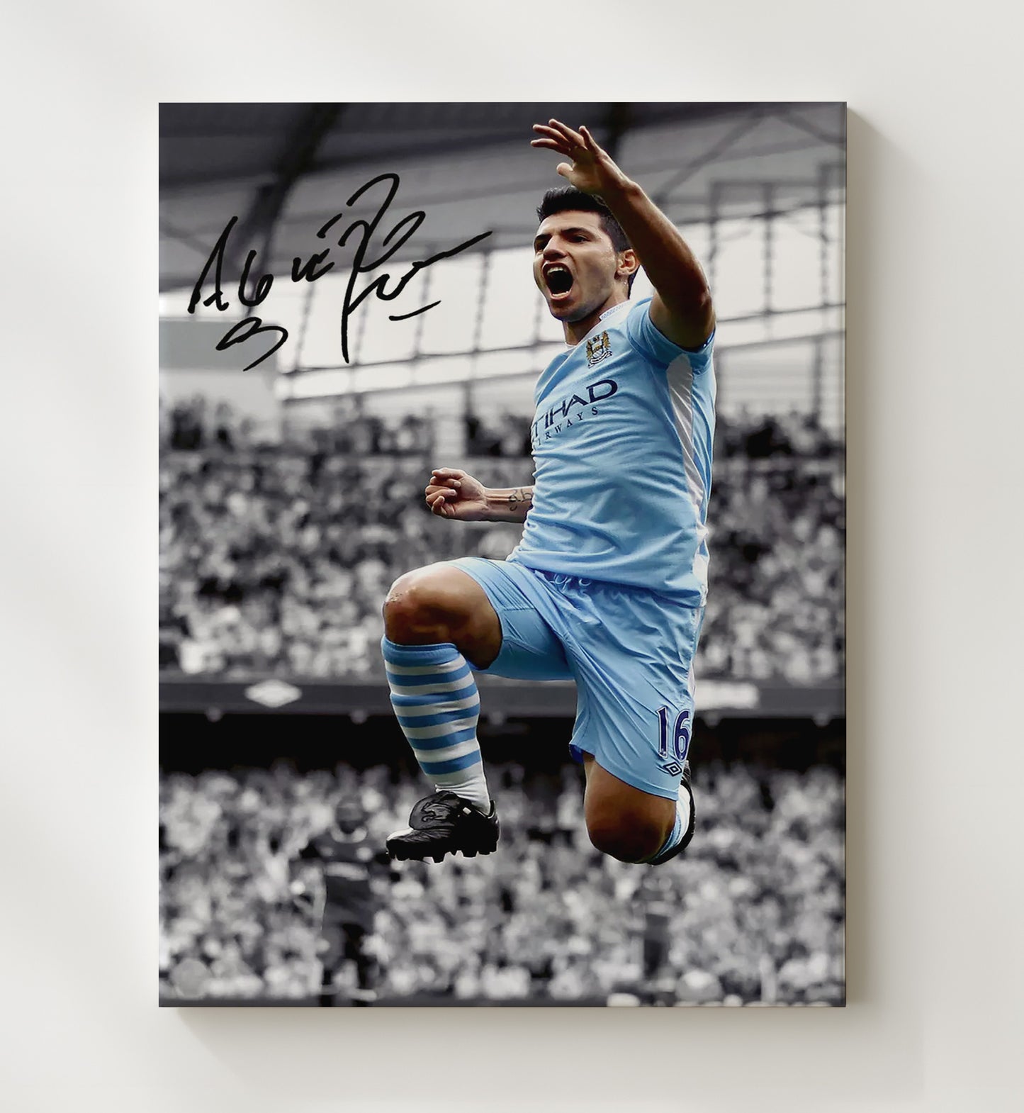 Sergio Aguero Manchester City Last Minute Title Winning Goal 2012 Soccer Wall 20x24 Canvas soccer wall art print – Soccer Prints decor