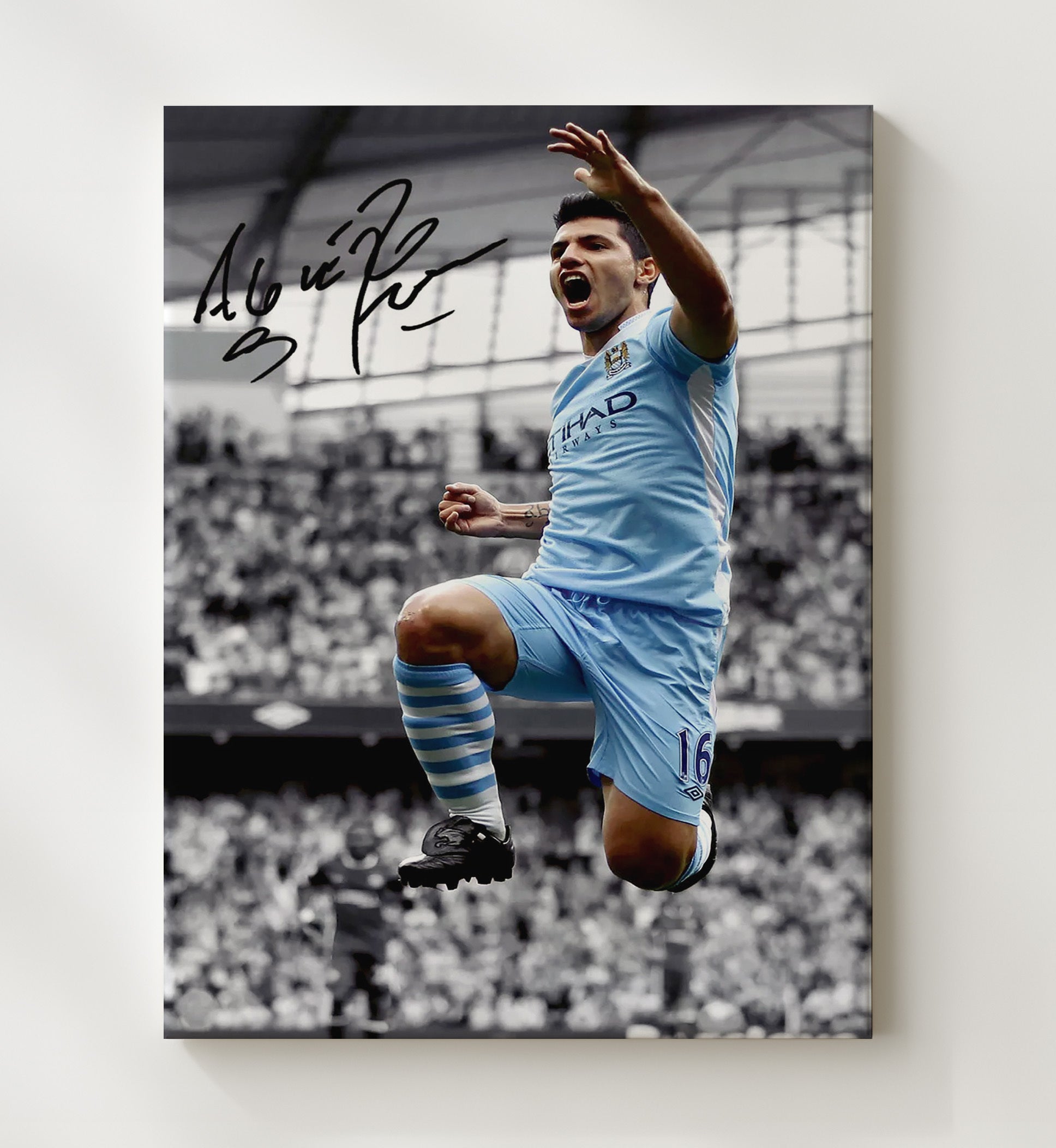Sergio Aguero Manchester City Last Minute Title Winning Goal 2012 Soccer Wall 20x24 Canvas soccer wall art print – Soccer Prints decor