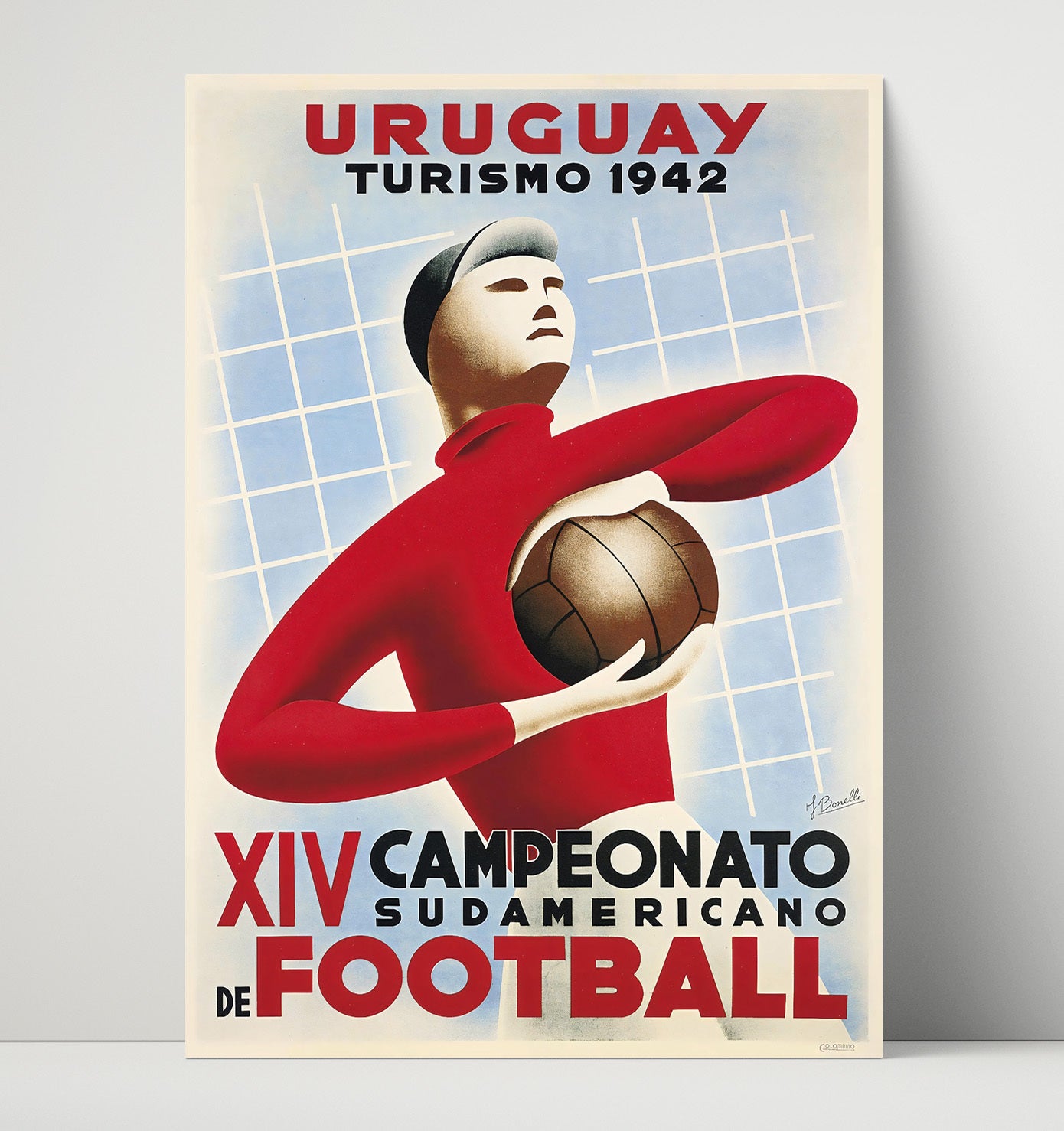 South American Championship Poster Uruguay 1942 Goalkeeper Art Deco Design 16x20 Unframed Print soccer wall art print – Soccer Prints decor