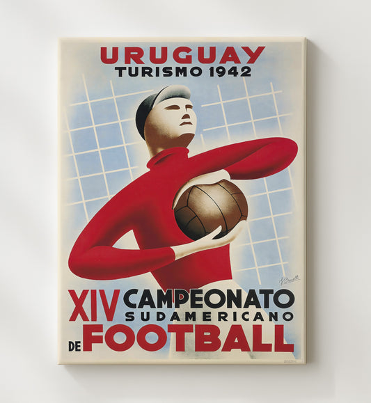 South American Championship Poster Uruguay 1942 Goalkeeper Art Deco Design - Canvas soccer wall art
