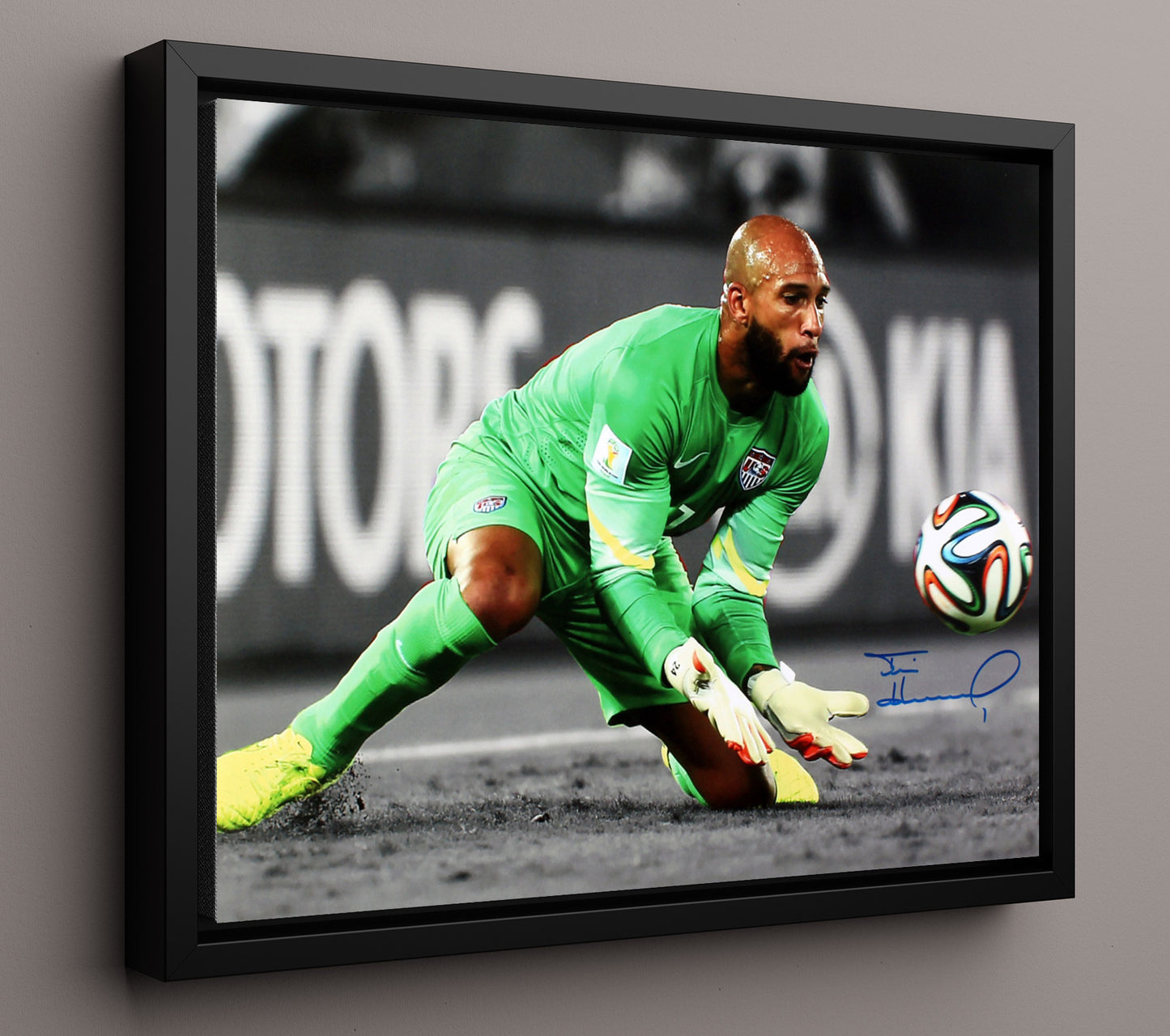 Tim Howard USA Diving Goalkeeper Save Soccer Print 16x20 Framed Canvas soccer wall art print – Soccer Prints decor