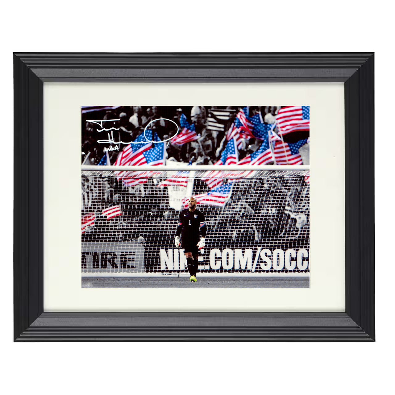 Tim Howard – USA Goalkeeper Commanding Goal Mouth 8x10 matted black framed soccer wall art