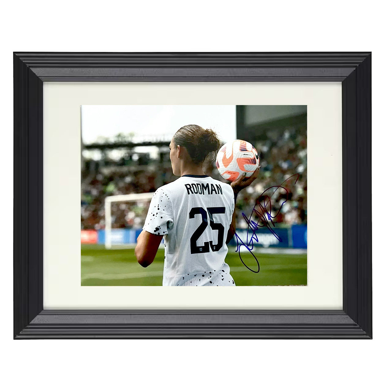 Trinity Rodman – USA Throw In Setup 8x10 matted black framed soccer wall art