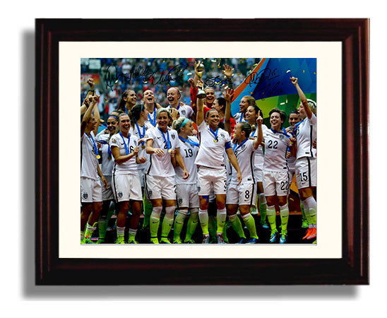 USA Women National Team 2015 World Cup Champions Trophy Celebration Soccer Wall 8x10 Beveled Frame soccer wall art print – Soccer Prints decor