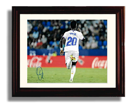 Vinicius Jr Real Madrid Goal Celebration Print Run Away Soccer Print 8x10 Beveled Frame soccer wall art print – Soccer Prints decor