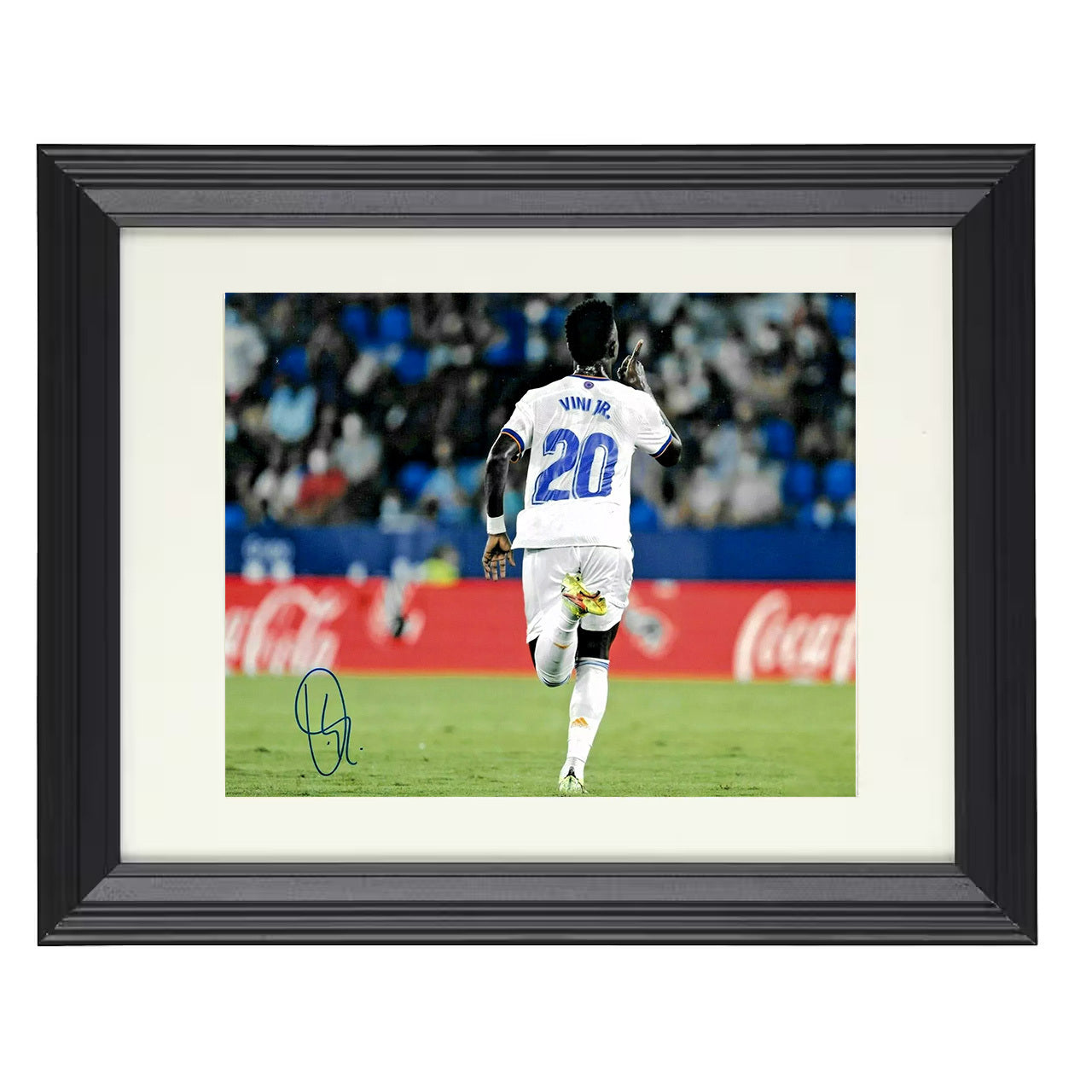 Vinícius Jr. – Real Madrid Goal Celebration Run Away 8x10 matted black framed soccer wall art