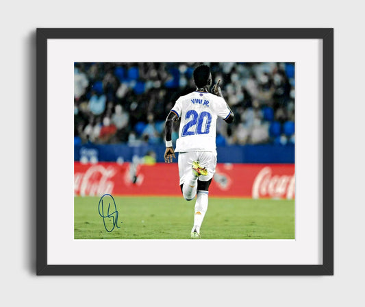 Vinicius Jr Real Madrid Goal Celebration Print Run Away Soccer Print 16x20 Gallery Framed Artwork wall art print – soccer decor