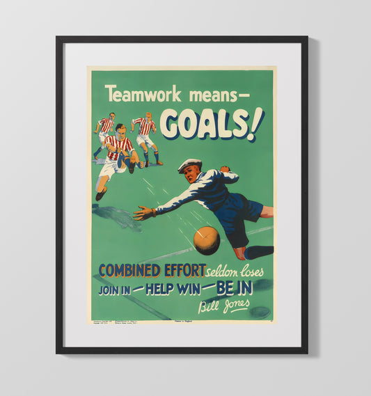 Vintage Football Poster Teamwork Means Goals Motivational Artwork Soccer Wall 16x20 Gallery Framed Artwork wall art print – soccer decor