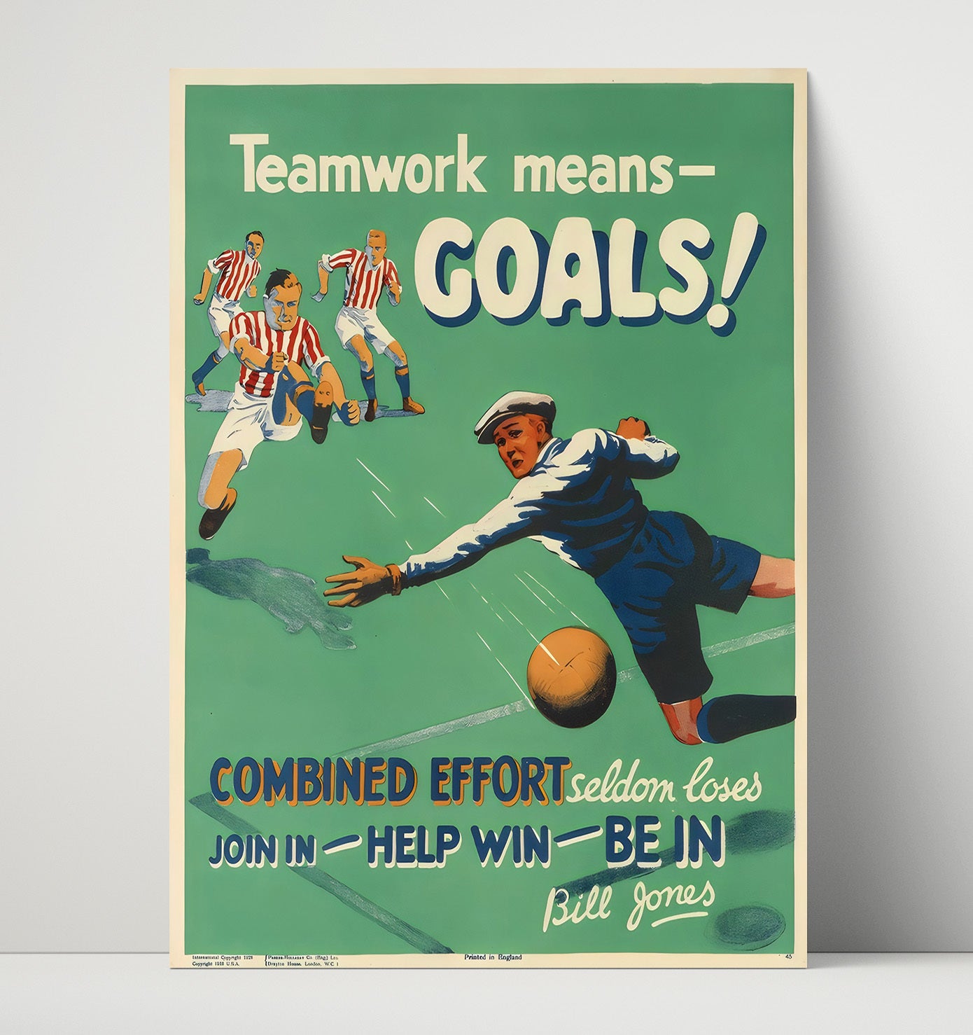 Vintage Football Poster Teamwork Means Goals Motivational Artwork Soccer Wall 16x20 Unframed Print soccer wall art print – Soccer Prints decor