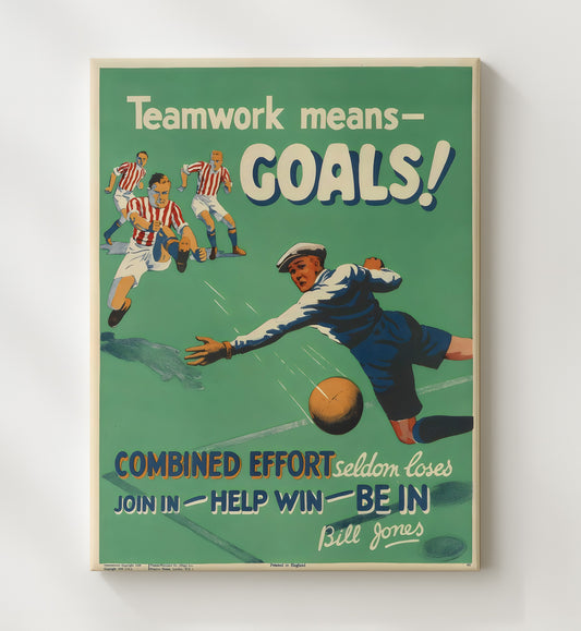 Vintage Football Poster Teamwork Means Goals Motivational Artwork - Canvas soccer wall art