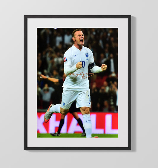 Wayne Rooney England Goal Celebration Print Autographed Photo Soccer Print 16x20 Gallery Framed Artwork wall art print – soccer decor
